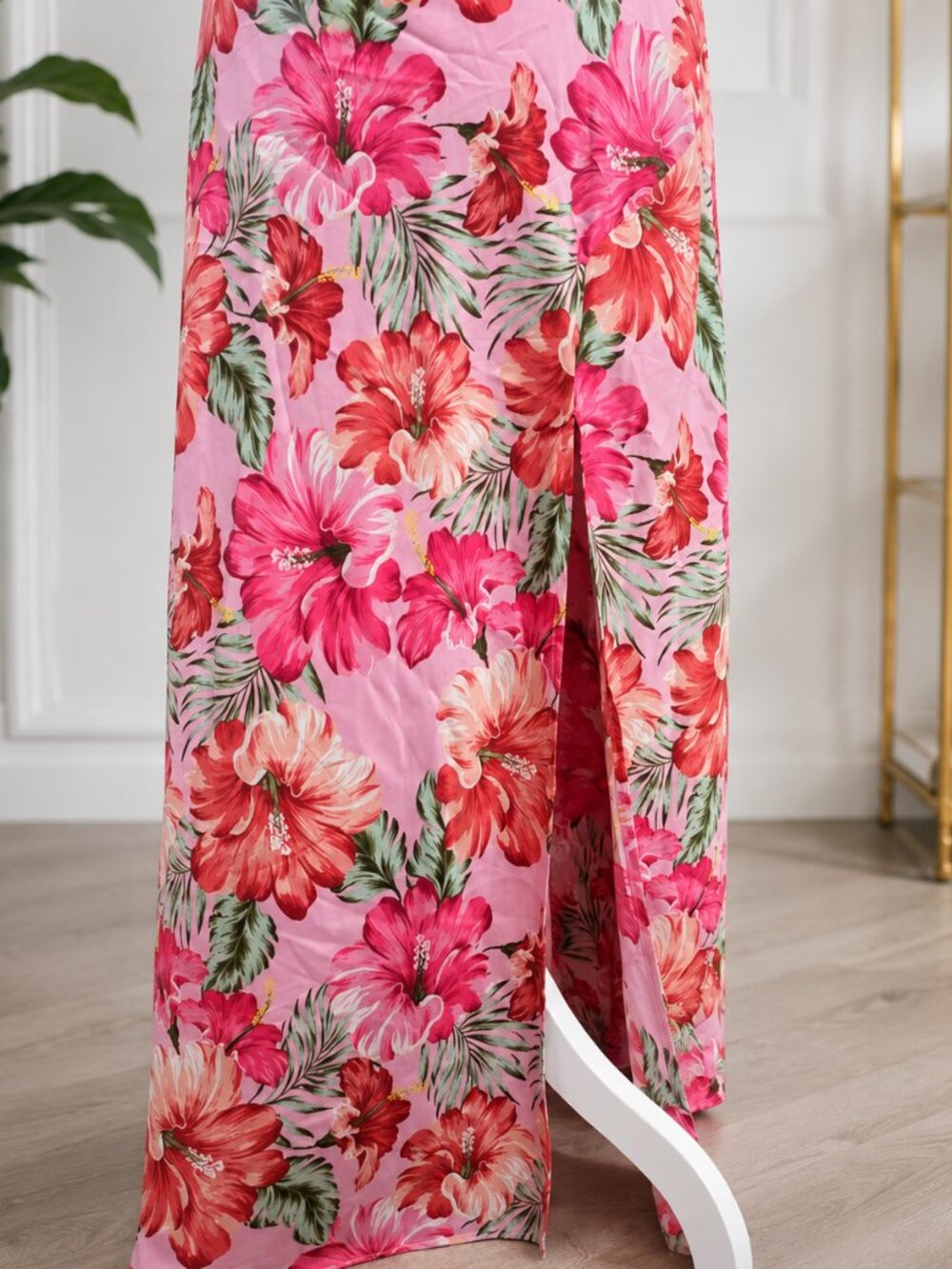 Floral Pink Slip Maxi Dress with Side Slit - Picture 5 of 7